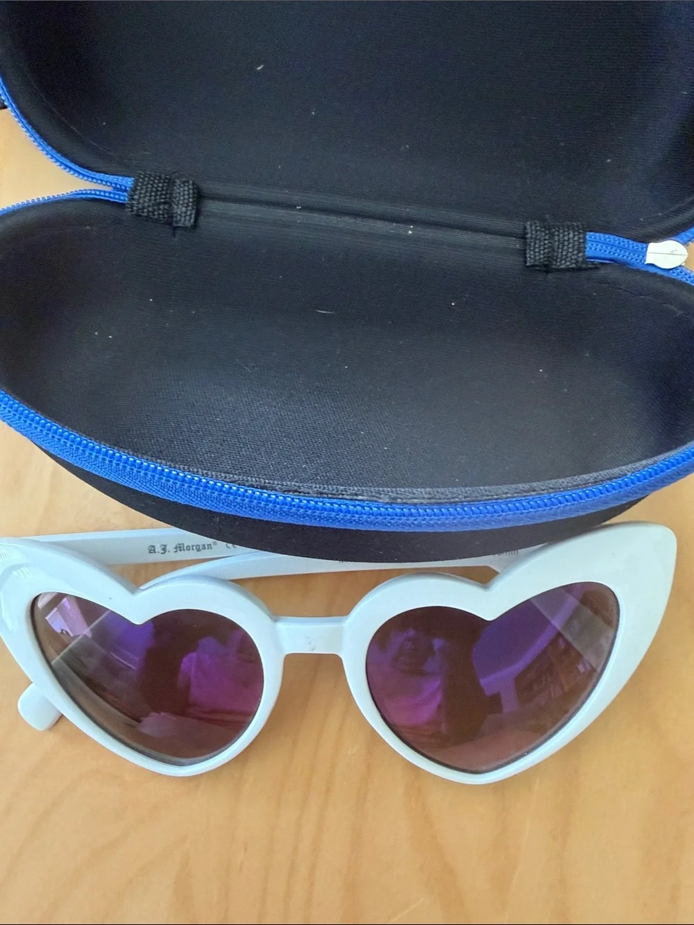 White Heart-Shaped Sunglasses with Purple Lenses